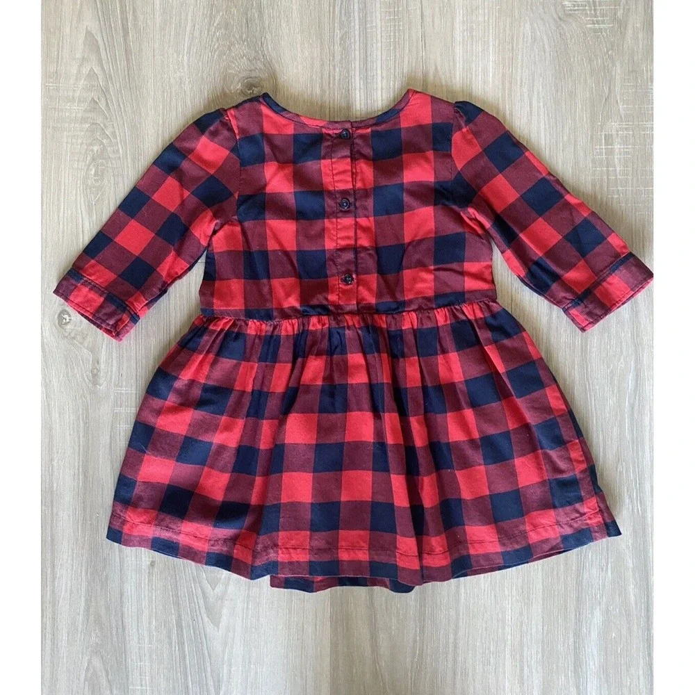 BABY GAP Girls Red & Black Buffalo Plaid Long Sleeve Christmas Dress. Toddler 2y